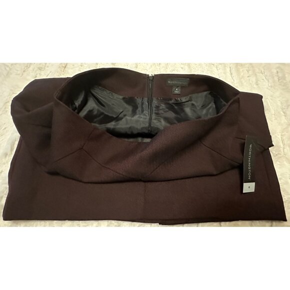 Worthington Burgundy Black Pencil Skirt Check Pattern Poly Blend Women's Size 8 - Picture 12 of 16